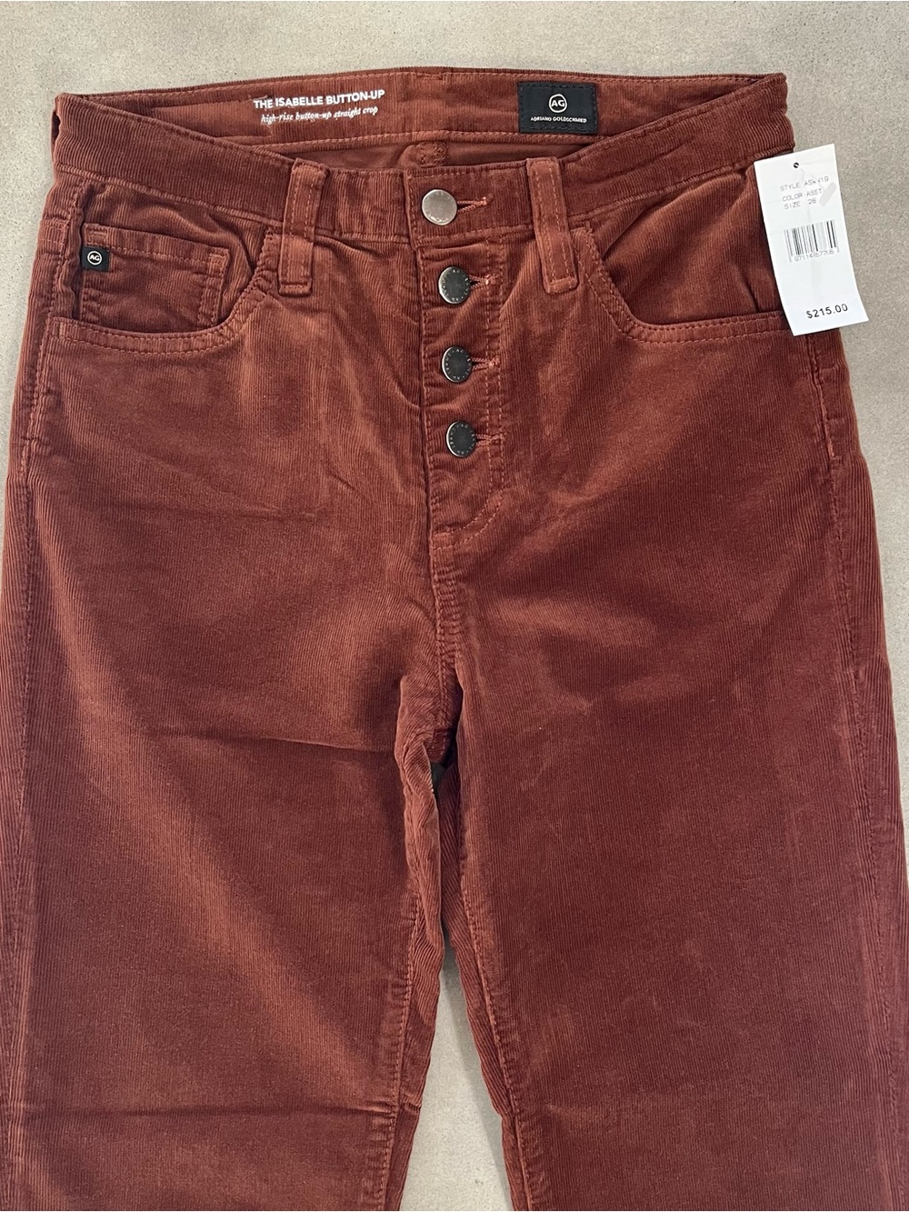 AG The Isabelle High-Rise Corduroy Cropped Straight Jeans Size 26 NWT - Picture 3 of 10
